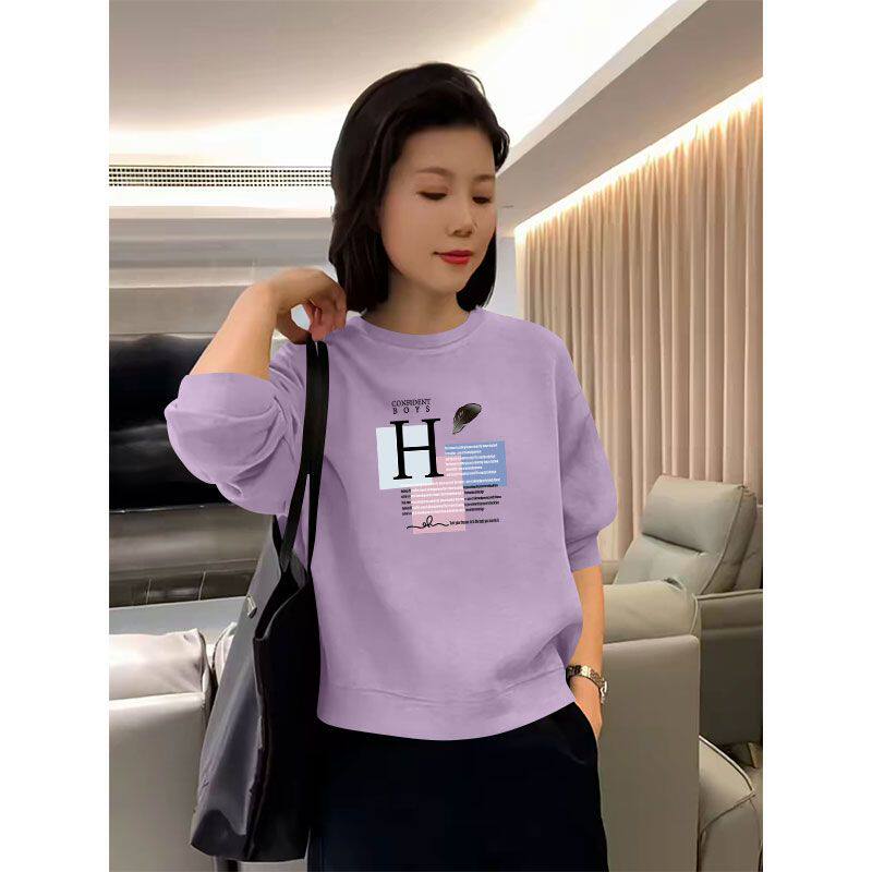 韩版纯棉圆领印花卫衣女春秋款