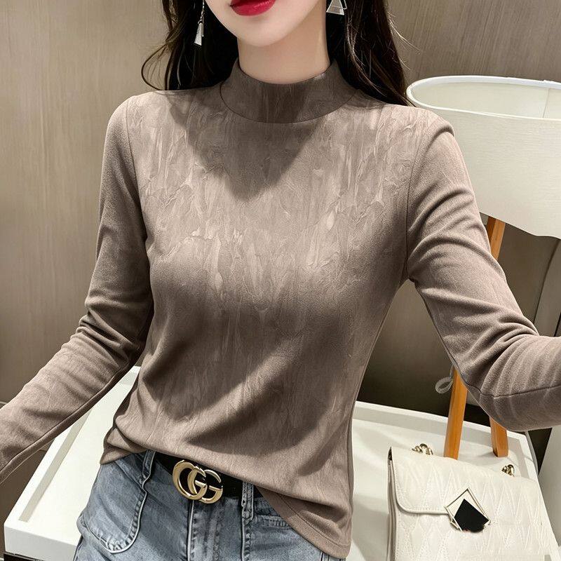 德绒水墨风印花保暖长袖T恤女