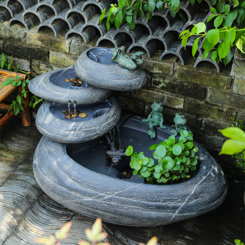 陋石坊庭院流水景观鱼池中式室外造景循环水花园布置阳台装饰摆件