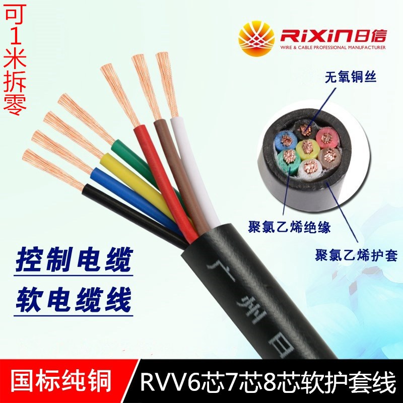国标软电线RVV 7 8 10芯  平方电线六 十芯控制电缆线