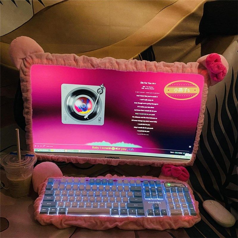 爱卡通少女心猫咪蝴蝶结液晶显示器防尘保护罩显示器电脑罩