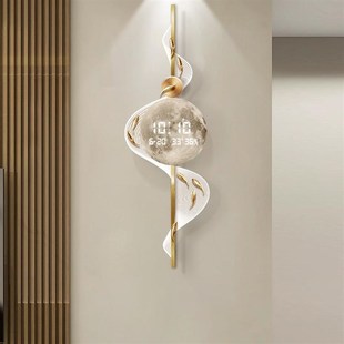 九鱼图客厅挂钟新款创意电子时钟壁灯画格栅背景墙数显屏钟表