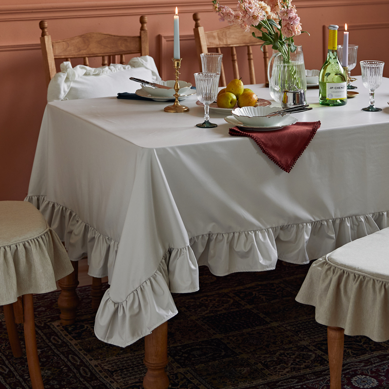 法式桌布防水防油免洗高级感tpu仿羊皮家用荷叶边长方形餐桌台布