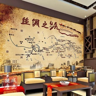丝绸之路地图沙漠壁画历史古代文化贸易壁纸怀旧路线背景墙纸