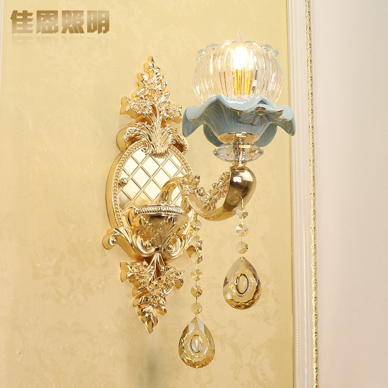欧式水晶壁灯客厅电视背景墙简欧卧室床头楼梯过道奢华锌合金