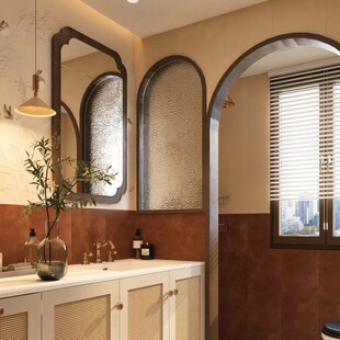 萧山浴室柜切角定制中古风厕所洗漱台复古洗手盆拐角洗面盆柜