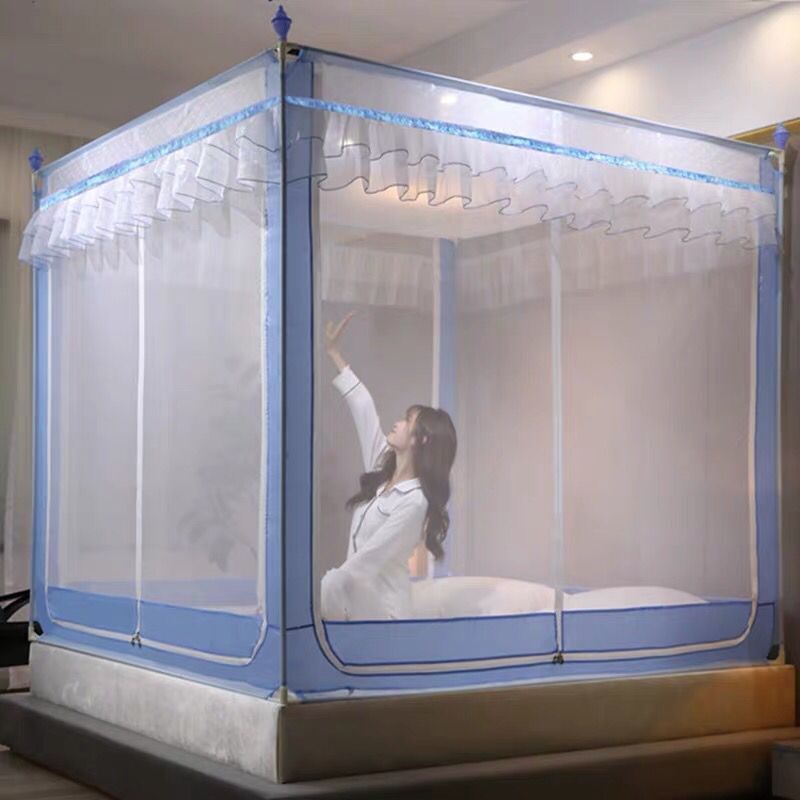 蚊帐三门拉链坐床式儿童方顶米/1.m床蒙古包家用纹帐