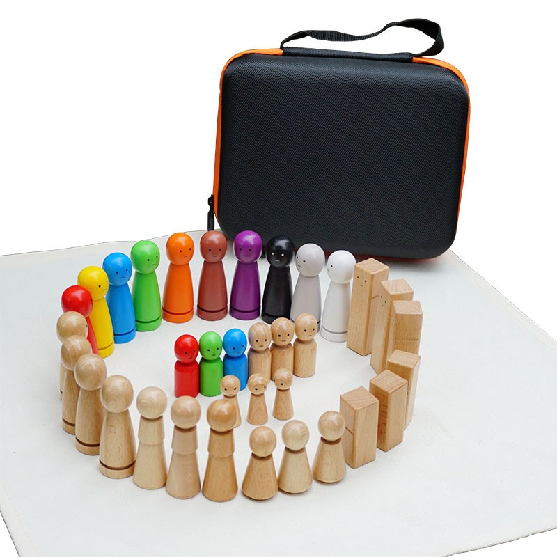 心理小物件家庭系统排列格盘实木木偶人偶摆件心理咨询室教具套装