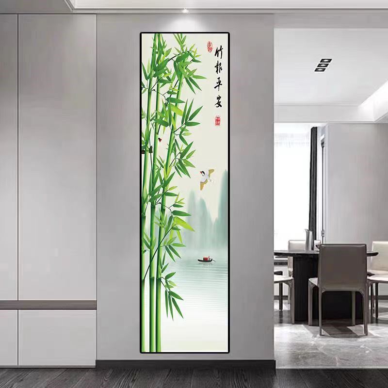 细长条玄关装饰挂画竹报平安走廊过道新壁画口细柱竖画