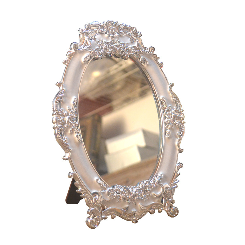 精美欧式银白色化梳妆公镜少女台式桌面爱镜子装饰用品