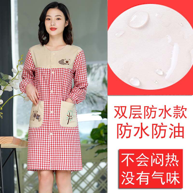 韩版擦手家居做饭围裙层长袖围裙防水防油带袖围裙韩版时尚长袖