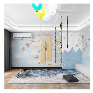 幼儿园室内攀爬架儿童家用攀岩墙岩点木制云梯绳梯吊环指力板