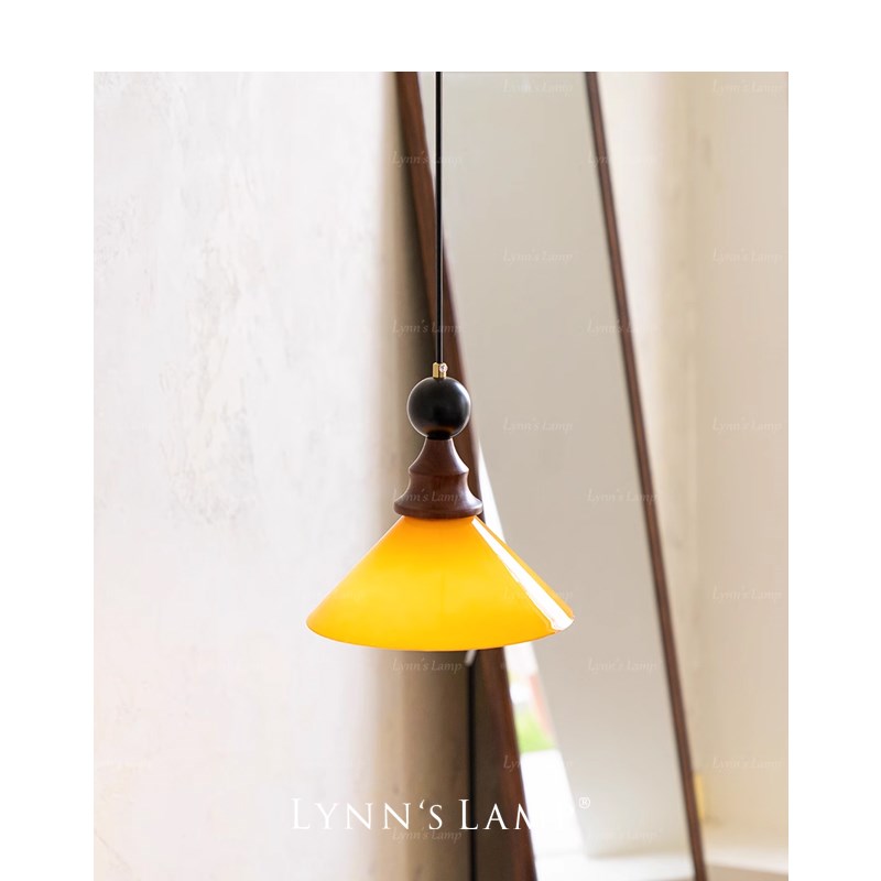 Lynns立意 中古风实木小吊灯 床头卧室侘寂风法式餐厅精致玻璃灯