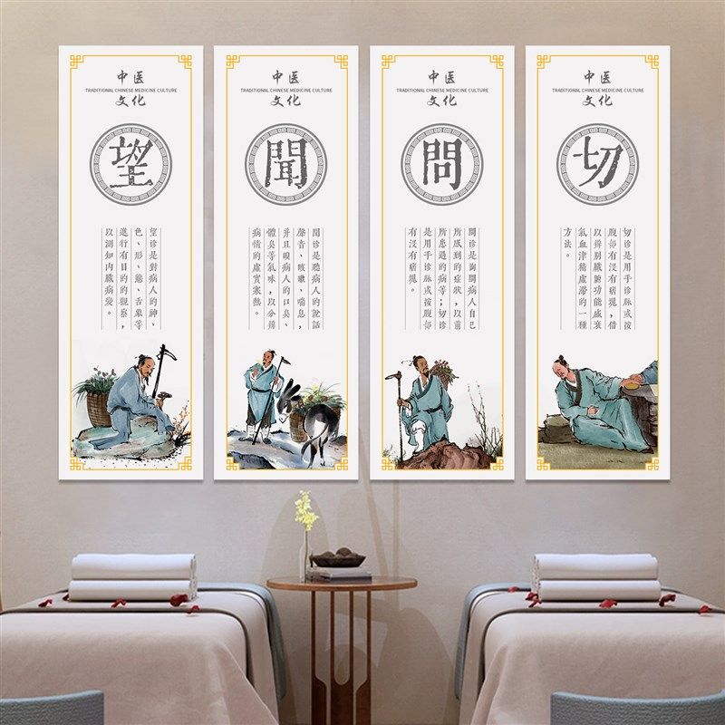 中医养生馆装饰画四季养生会所春夏秋冬望闻问切挂画问诊海报壁画