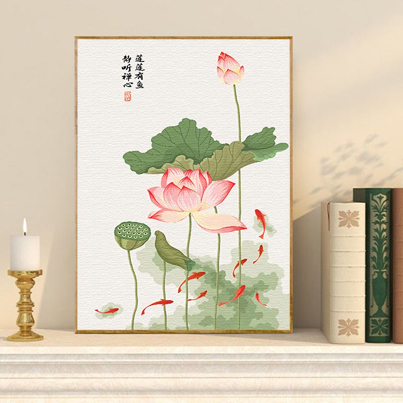 数字油画填色画画中古韵荷手工涂色客厅装饰油彩画挂画