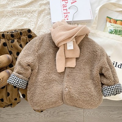 男童两面穿外套秋冬装女宝宝2洋气毛毛衣百搭中小童校服内搭保暖8