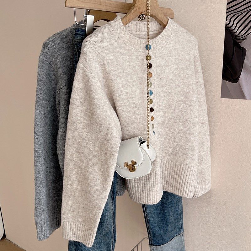 秋冬灰色毛衣开衫女款2025新款外套高级感针织衫加厚小个子彩扣春