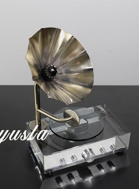 新中式创意复古水晶留声机摆件家居客厅玄关柜桌面售楼处软装饰品