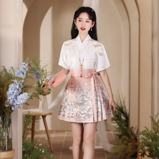 高级感粉色织金缎面新中式马面裙女春夏国风半身裙子a字百褶短裙