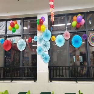 饰品婚礼布置手工折扇子结婚婚房圆形彩色纸花扇 新年快乐纸扇花装
