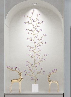 紫水晶发财树摆件招财客厅电视柜轻奢玄关柜乔迁新居软装家居饰品