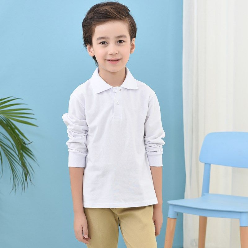 小学生校服polo衫男童长袖纯棉春秋翻领t恤女童儿童卫衣白色班服