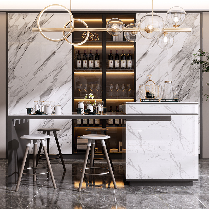 轻奢岩板岛台餐桌一体可伸缩家用开放式厨房中岛台多功能茶桌吧台