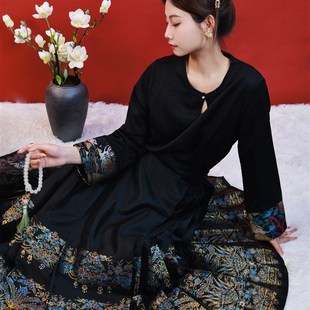 D5000德道【有凤来仪】新中式提花织金半身裙春夏铜绿汉服马面裙