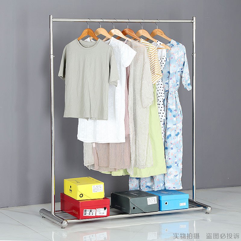 服装店展示架升降单杠不锈钢落地式衣架橱窗道具中岛侧挂衣服架子