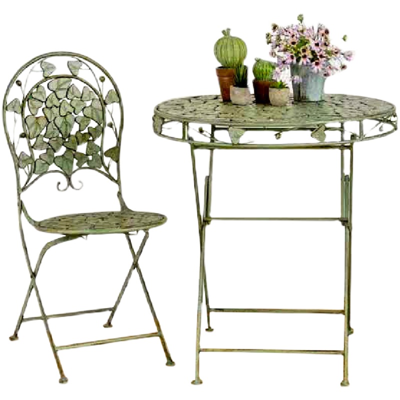 花园铁艺桌椅阳台三件套装复古做旧折叠休闲露天室外户外庭院桌椅