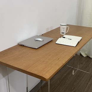 压克力悬浮式实木靠墙书桌家用电脑办公桌黑胡桃樱桃木白蜡定制做