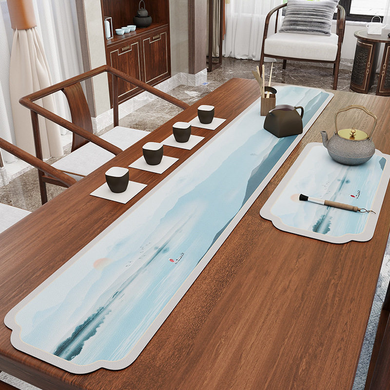 新中式禅意茶席茶几皮革防滑防水茶台布餐桌PU免洗电视柜长条桌旗,居家布艺,桌旗,淘宝优惠券,粉丝福利购,淘宝优惠卷