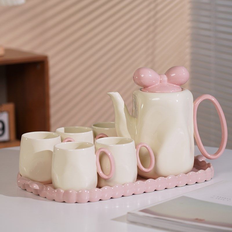 冷水壶套装奶油风家用客厅陶瓷茶壶茶杯耐高温高颜值水具乔迁礼品,餐饮具,冷水壶,淘宝优惠券,粉丝福利购,淘宝优惠卷