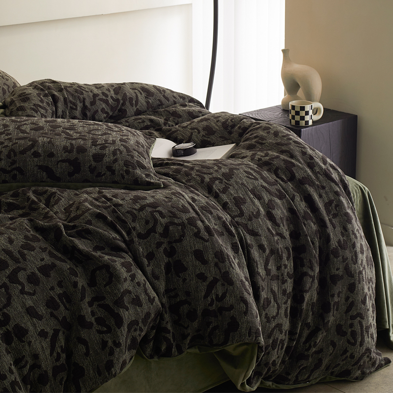 空气层豹纹提花棉加绒丨床上四件套秋冬加厚保暖床单被套高档床品