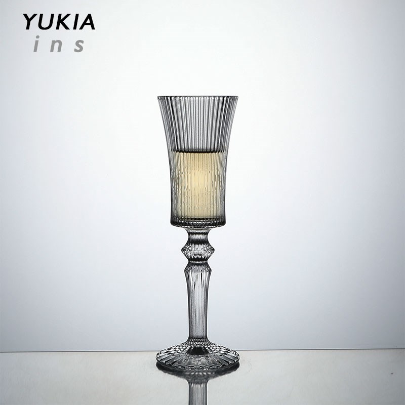 法式流芳杯 中古杯vintage古典竖纹香槟杯甜酒杯水晶高脚杯子家用