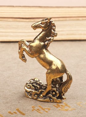 仿古黄铜生肖马摆件茶宠迷你小铜器摆件小玩意铜手工创意文玩手办