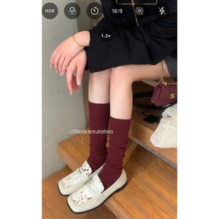 复古安哥拉酒红色中长筒小腿袜纯棉袜子女堆堆袜 红浆果 酸甜