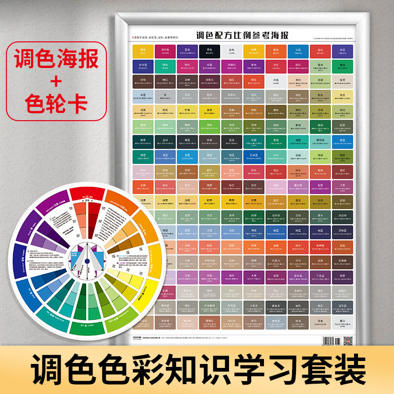 色轮卡色相环调色配方比例参考海报挂图表原色盘设计家具色色浆皮