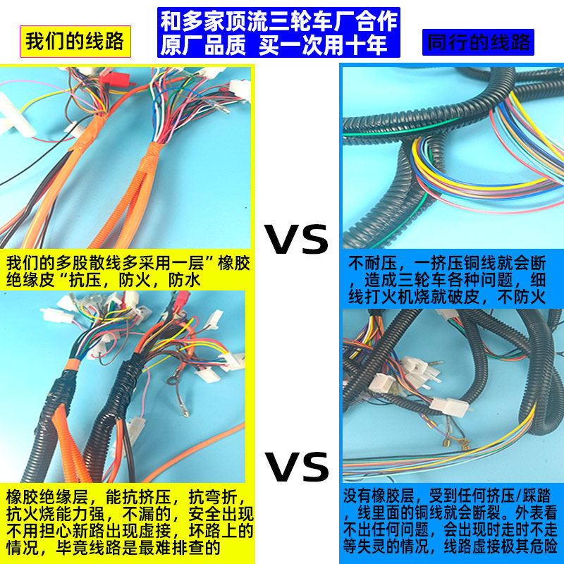 电动三轮车太子款线路 太子款整车大线 平方铜线束总成 快递车