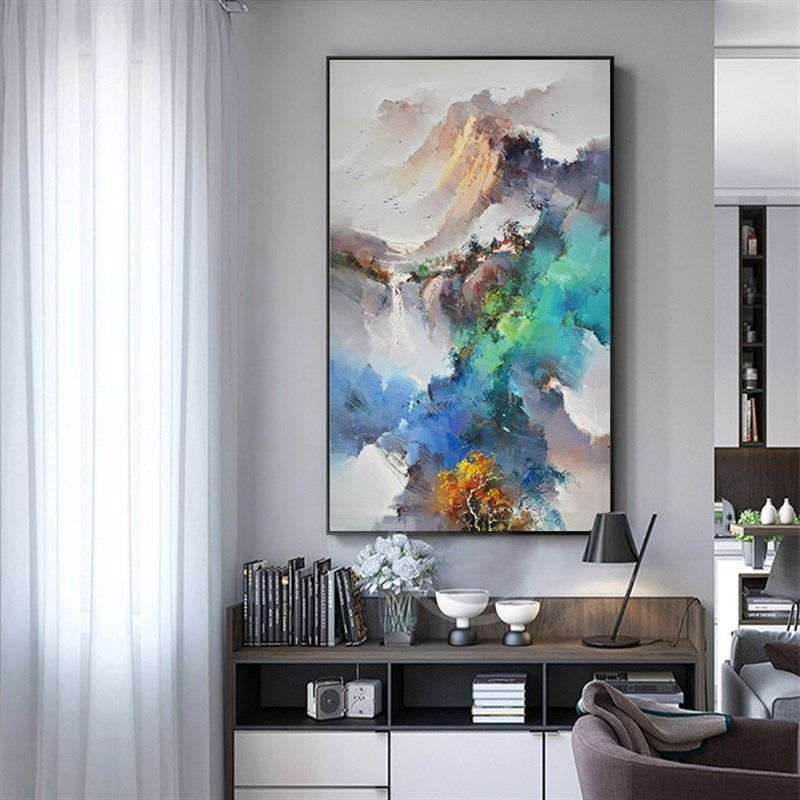山水油画玄关走道手绘客厅墙壁装饰画公司走廊挂画聚福山