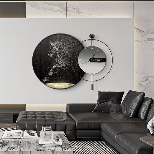 马到成功装饰画高档钟表画led灯画饭厅壁画圆形客厅挂画
