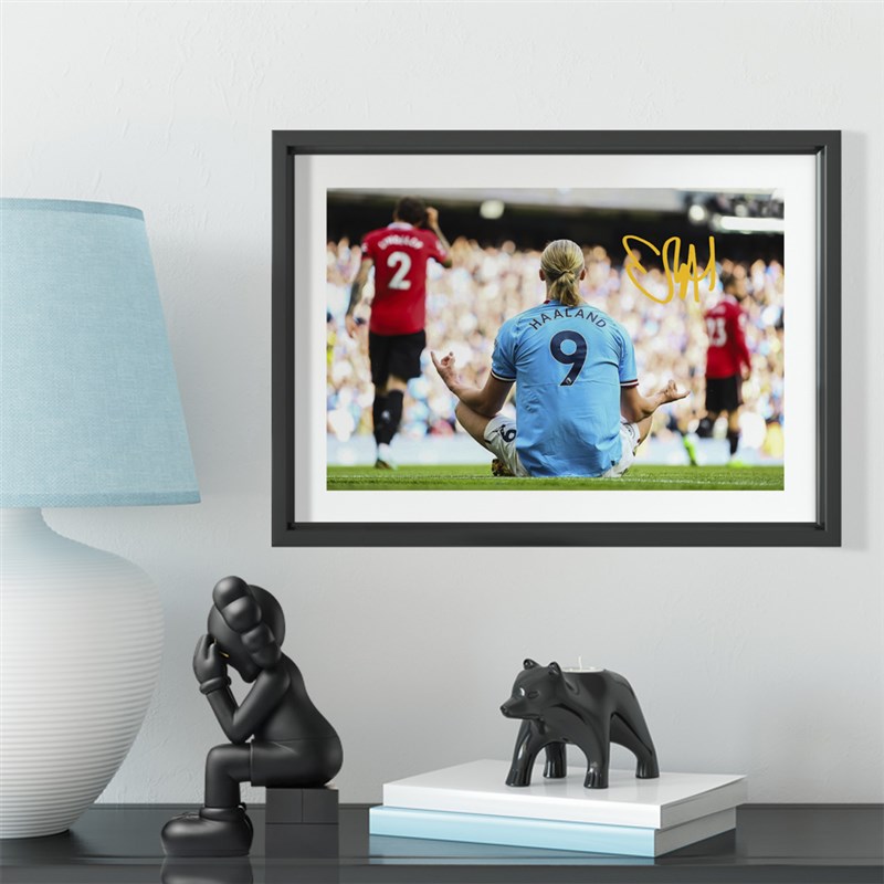 曼城哈兰德经典瞬间拼接实木装饰相框照片墙桌摆挂框摆件酒吧壁画图片