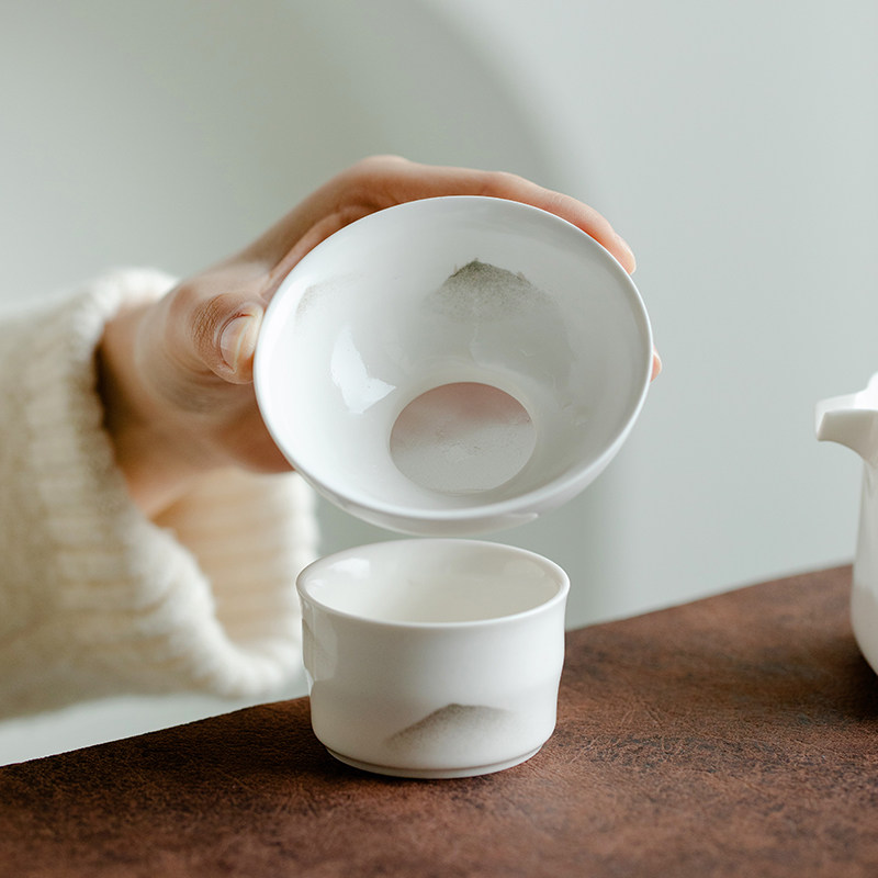 观策器隐观山茶茶叶茶隔白瓷茶漏功夫茶具