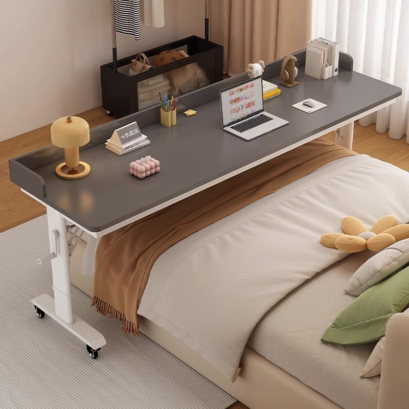 手摇升降桌可移动跨床桌家用学习书桌电脑桌实木长条桌靠墙床边桌
