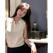 显瘦短款 学院风小众设计感纽扣半开领无袖 针织背心女2026新款 上衣