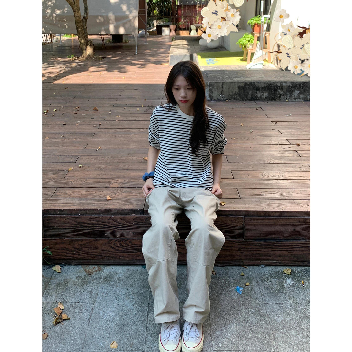 复古撞色条纹针织长袖T恤女春季新款慵懒风宽松休闲百搭打底上衣,女装/女士精品,T恤,淘宝优惠券,粉丝福利购,淘宝优惠卷