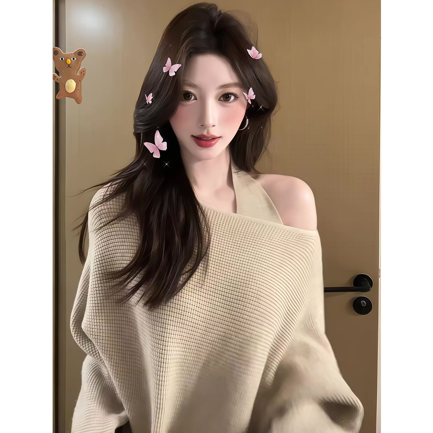 甜美设计感叠穿挂脖吊带背心内搭女一字肩高级感宽松套头毛衣套装,女装/女士精品,时尚套装,淘宝优惠券,粉丝福利购,淘宝优惠卷