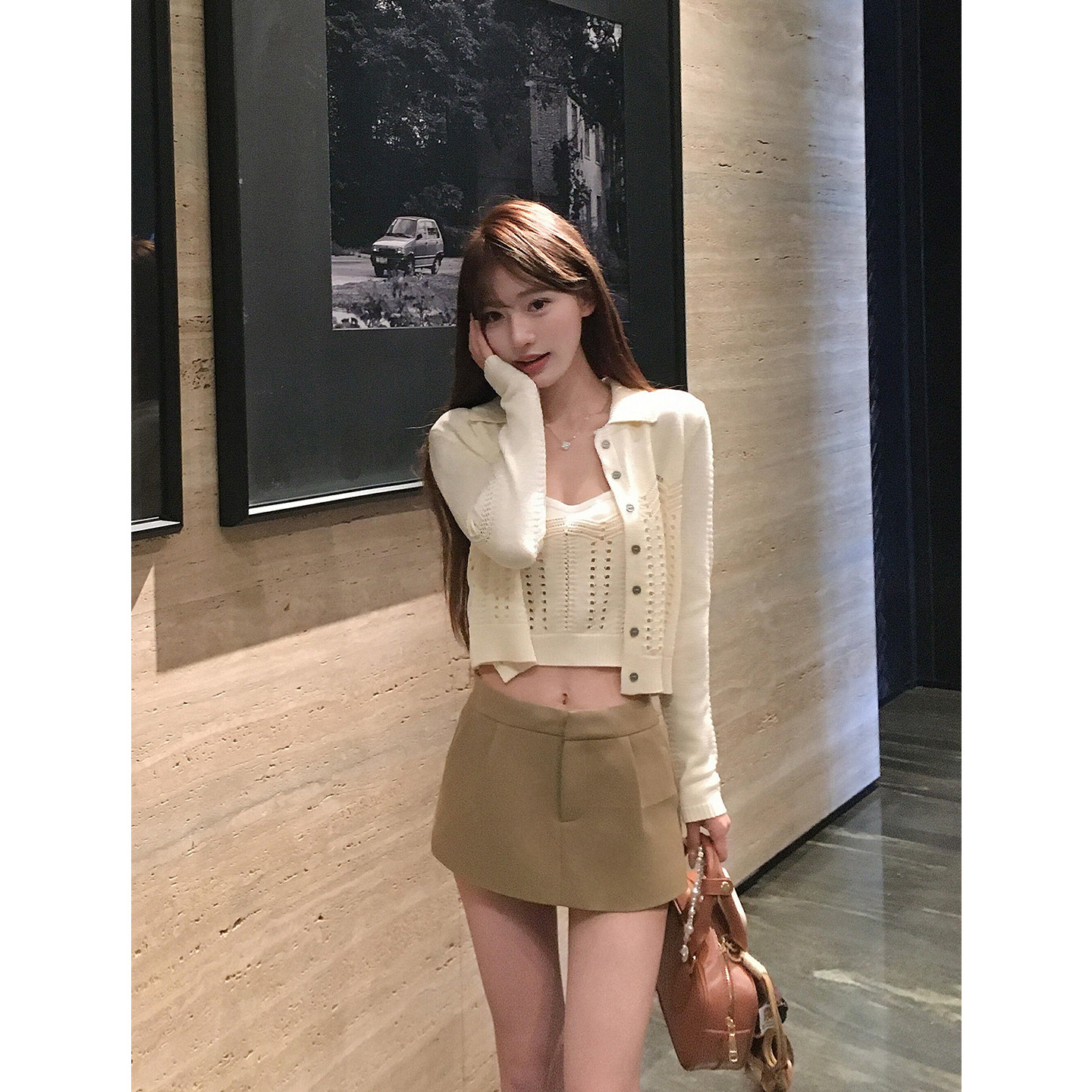 甜美减龄感V领吊带背心女2026春新款修身显瘦短款针织开衫两件套,女装/女士精品,时尚套装,淘宝优惠券,粉丝福利购,淘宝优惠卷