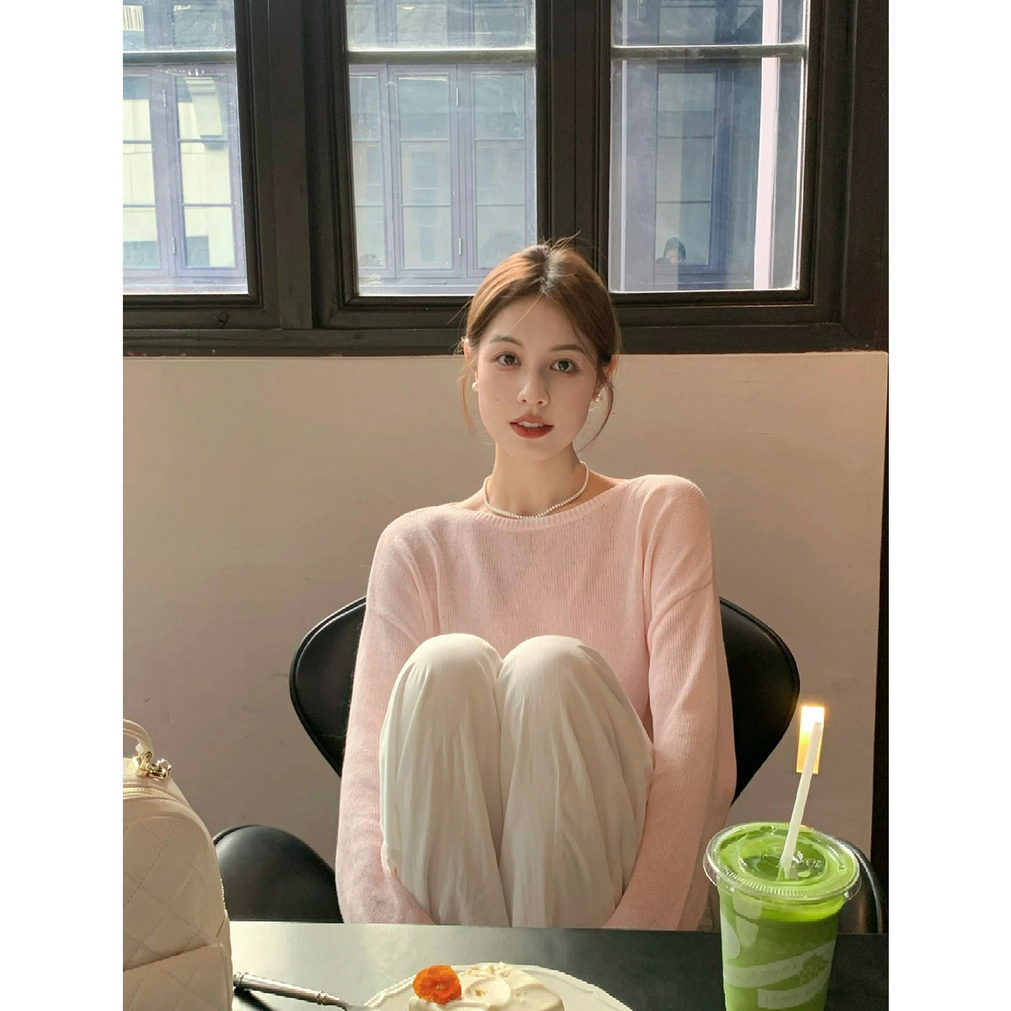 温柔风粉色圆领长袖针织衫上衣女春季新款慵懒风宽松百搭套头毛衣,女装/女士精品,毛针织衫,淘宝优惠券,粉丝福利购,淘宝优惠卷