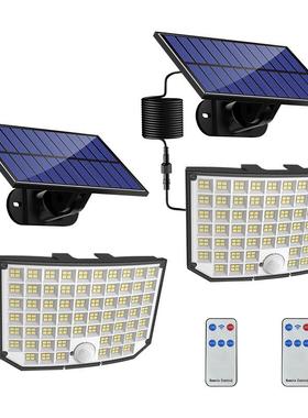 外贸平台热卖新款256led太阳能灯户外庭院灯带遥控分体人体感应灯